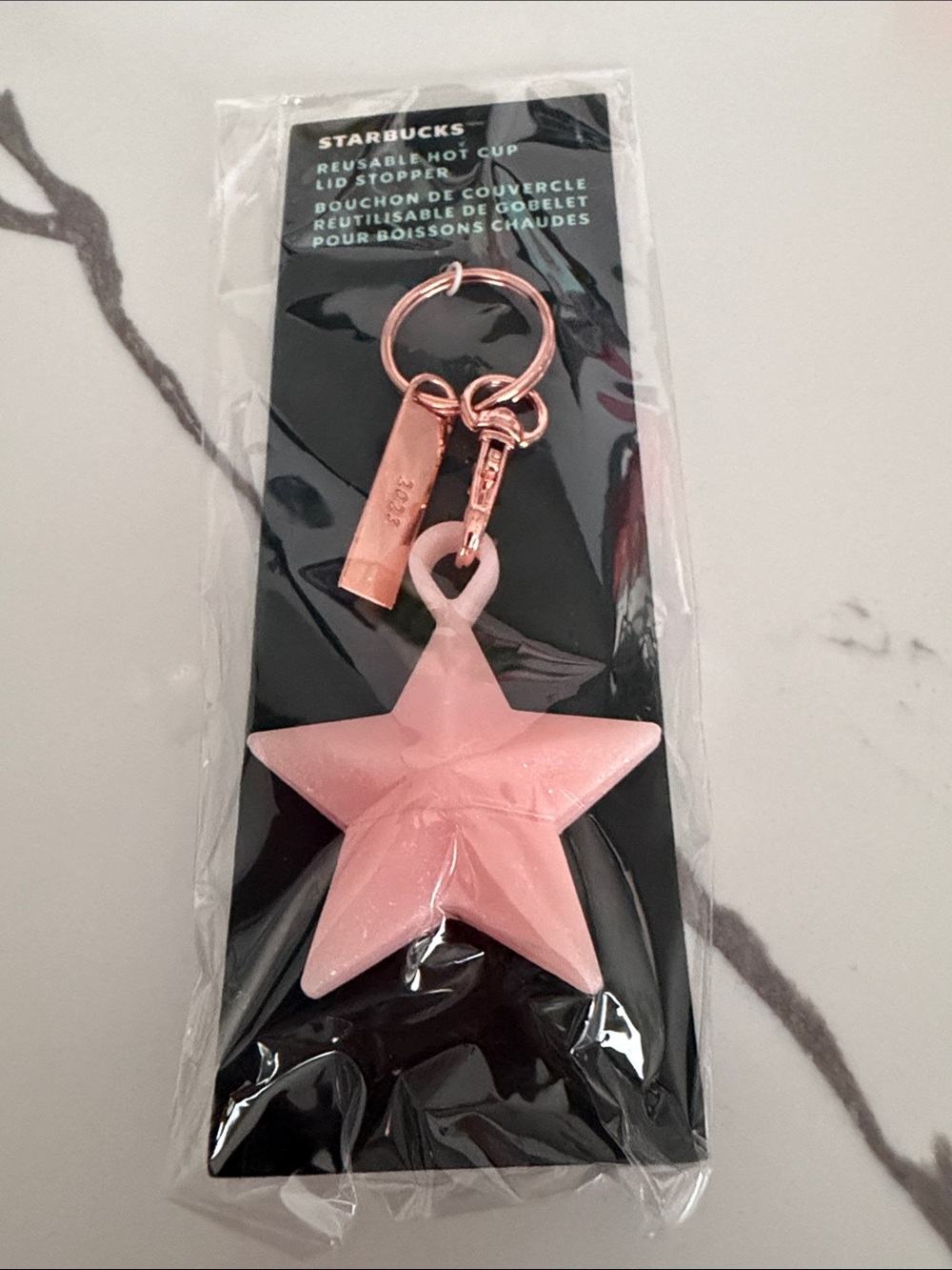 Starbucks Rose Gold & Pink Star Keyring Charm reusable hot cup lid stopper